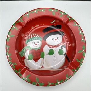 Vintage 1970s SSCO Mr‎ and Mrs Snowman Metal Ashtray Christmas